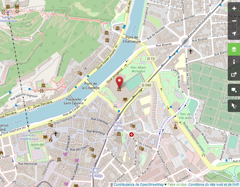 Plan de Grenoble centré sur le musée - Lien vers Open Street map